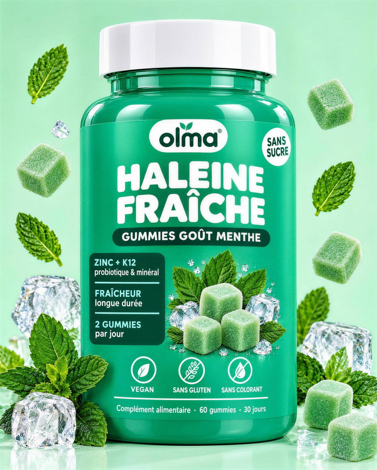 Olma Haleine Fraîche, gummies menthe zinc + K12